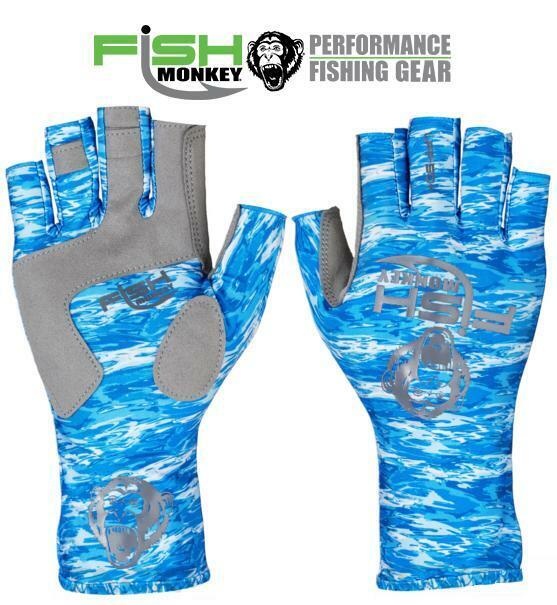 Fish Monkey Half Finger Guide Glove Blue Water Camo (Select Size