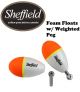 Sheffield Foam Floats W/ Weighted lead Peg Orange 2pk (Select Size) SFW-2