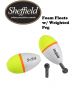 Sheffield Foam Floats W/ Weighted lead Peg Chartreuse 2pk (Select Size) SFW-2-CHRT
