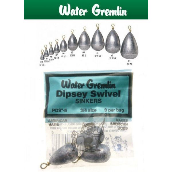 Water Gremlin Dipsey Swivel Sinkers Single Pack (Choose Size) PDS -  Fishingurus Angler's International Resources