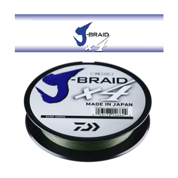 Daiwa J-Braid X4 Dark Green Braided Fishing Line 300yd Spool (8lb)  J-BRAIDX4DG300 - Fishingurus Angler's International Resources