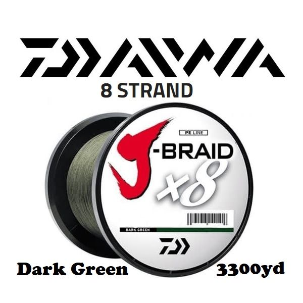 Daiwa J-Braid X8 Dark Green Braided Line 3300yd (SELECT # TEST) JB8U-3000DG  - Fishingurus Angler's International Resources