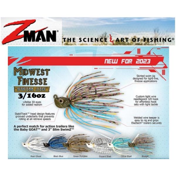 Z-Man Midwest Finesse Swim Jig 3/16oz (Select Color) MFSJ316 - Fishingurus  Angler's International Resources