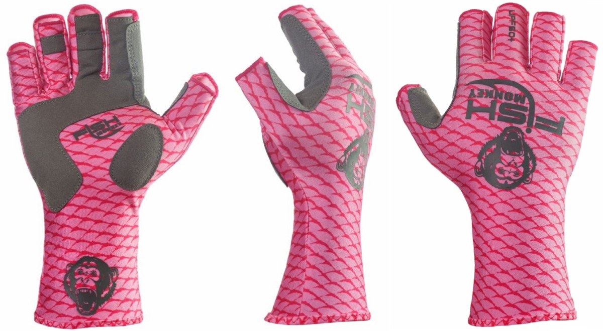 Fish Monkey Half Finger Guide Gloves Pink Scale (Select Size)  FM11-PINKSCALE